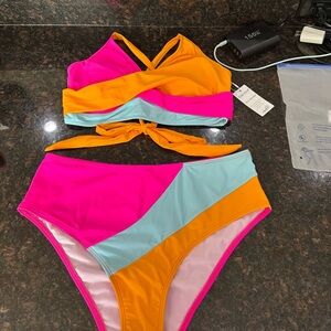 Colorful Bikini Set with Pink, Orange, and Blue